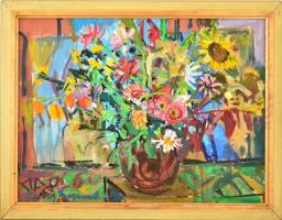 Uhrig Zsigmond (1919-1993): Csendélet, olaj, vászon, jelzett, fa keretben, 60×80 cm