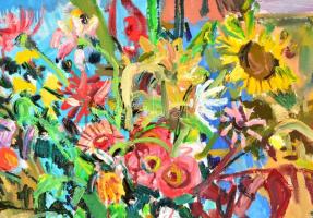 Uhrig Zsigmond (1919-1993): Csendélet, olaj, vászon, jelzett, fa keretben, 60×80 cm