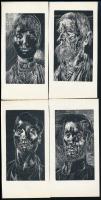 Szász Endre (1926-2003): 4 db arckép, klisé (fametszet), papír jelzés nélkül, 9,5×5,5 cm