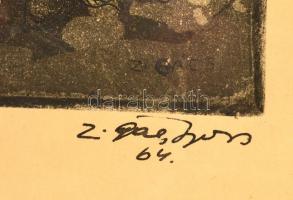 Z. Gács György (1914-1978): Hagymaszedők. Rézkarc, papír. jelzett, 31x20 cm keretben törött üveggel