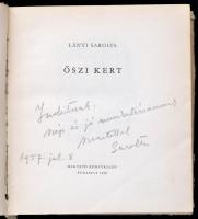 Lányi Sarolta: Őszi kert. DEDIKÁLT! Bp., 1956, Magvető. Kiadói egészvászon kötés, sérült papír védőb...