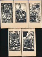 Kondor Béla (1931-1972): Az öreg halász és a tenger. 11 db fametszet, jelzés nélkül, 9,5×5,5 cm