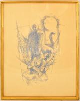 B.Mikli Ferenc (1922-2013): Halász. Szitanyoma, papír, jelzett, üvegezett keretben, 35×47 cm