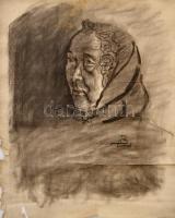 BL jelzéssel: Idős nő portréja. Szén, papír, szakadással, felcsavarva, 60×47 cm