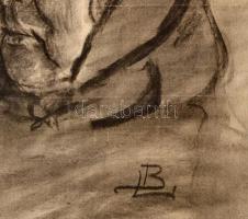 BL jelzéssel: Idős nő portréja. Szén, papír, szakadással, felcsavarva, 60×47 cm