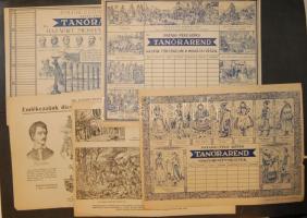 cca 1930 5 db dekoratív kitöltetlen órarend