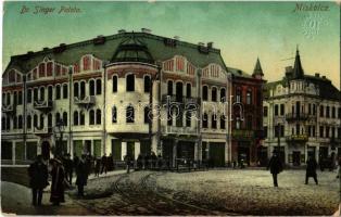 1914 Miskolc, Dr. Singer palota, Kohn Ida, Bán és Társa, Zeichner Adolf üzlete, villamossín (EK)