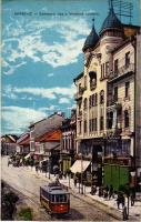 1917 Miskolc, Széchenyi utca, Weidlich palota, Weidlich Pál üzlete, Apollo színház (mozi), villamos, Pannonia szálloda és kávéház (r)