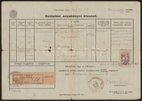 1945-1947 Házassági illetve születési anyakönyvi kivonat, különféle okmánybélyegekkel