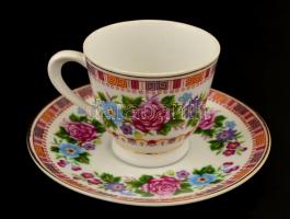 10 db kínai mokkás csésze+alj, matricás, jelzett, apró kopásokkal, d: 6 ill. 11,5 cm