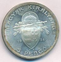 1938. 5P Ag "Szent István" T:1- patina Adamo P8.1