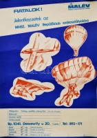 cca 1980-1990 Fiatalok! Jelentkezzetek az MHSZ. MALÉV Repülőklub szakosztályokba, plakát. Bp., MALÉV, az egyik szélén hajtásnyommal, 58x40 cm