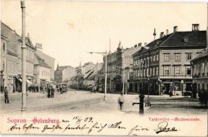 1909 Sopron, Várkerület, villamos, Kolb Simon üzlete. Verlag Josef Popper (EK)