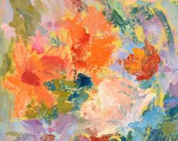 Biró Ferenc (1921-2001): Virágcsendélet. Olaj, farost, jelzett, keretben, 70×48 cm