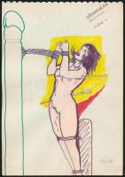 Jelzés nélkül: Pornó grafika, 3 db. Vegyes technika, papír, 23×16 cm