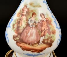 cca 1900 Részben kézzel festett petróleumlámpa, utólag bekötve, réz szerelékekkel, jó állapotban, m:...