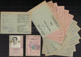 Különféle vasúti okmányok: 5 db MÁV-igazolvány, 13 db vasutas szakszervezeti igazolvány