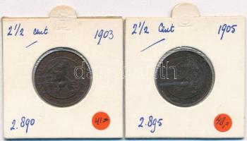 Hollandia 1903-1905. 2 1/2c Br (2x) T:1-  Netherlands 1903-1905. 2 1/2 Cents (2x) Br C:AU  Krause KM#134