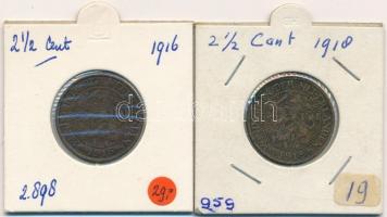 Hollandia 1916-1918. 2 1/2c Br (2x) T:2,2- patina  Netherlands 1916-1918. 2 1/2 Cents (2x) Br C:XF,VF patina Krause KM#150