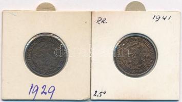 Hollandia 1929-1941. 2 1/2c Br (2x) T:1- kis patina  Netherlands 1929-1941. 2 1/2 Cents (2x) Br C:AU small patina Krause KM#150