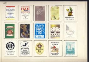 778 darabos szépen rendszerezett sőleg szállodai cseh gyufacímke-gyűjtemény albumlapokon