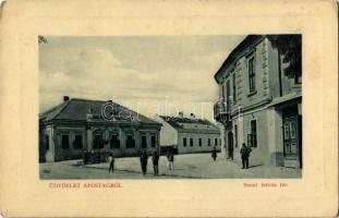 1912 Apostag, Szent István tér, Első Dunavidéki Takarékpénztár. W. L. Bp. 5752. Kiadja Bencze Sándor (EK)
