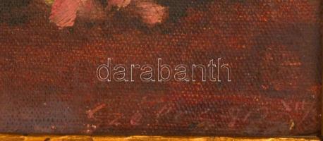 Széles jelzéssel: Asztali csendélet. Olaj, vászon-karton, keretben, 25×38 cm