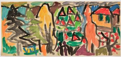 Cs. Németh Miklós (1934-2012): Utcai találka, akvarell, karton, jelzett, 24×51 cm