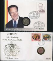 6db-os érmés boríték tétel uralkodói évfordulók alkalmából kiadva, benne belga (2x), spanyol, luxemburgi, svéd és jersey-i kiadások T:1,1-