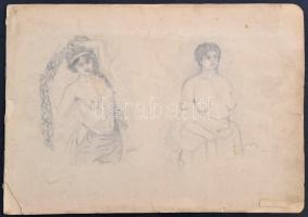 Olvashatatlan jelzéssel: Aktok és más vázlatok, 3 db. Vegyes technika, papír, 22×30 cm