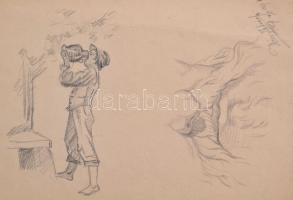 Olvashatatlan jelzéssel: Aktok és más vázlatok, 3 db. Vegyes technika, papír, 22×30 cm