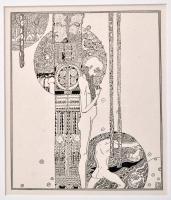 Kozma Lajos (1884-1948): Álmodás. Cinkográfia, papír, jelzett a cinkográfián, paszpartuban, 19,5×16,5 cm