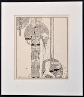 Kozma Lajos (1884-1948): Álmodás. Cinkográfia, papír, jelzett a cinkográfián, paszpartuban, 19,5×16,...