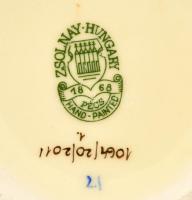 Zsolnay pillangó mintás áttört kaspó, kézzel festett, hibátlan, jelzett, m: 10 cm, d: 9,5 cm