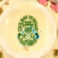 Zsolnay pillangó mintás mokkás csésze és alj (6db), kézzel festett, apró kopásnyomokkal, jelzett