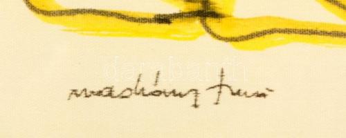 Macskássy Izolda (1945-): Támaszkodó akt. Vegyes technika, selyem papíron, jelzett, üvegezett keretb...