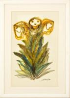 Macskássy Izolda (1945-): Három grácia. Vegyes technika, selyem papíron, jelzett, üvegezett keretben...