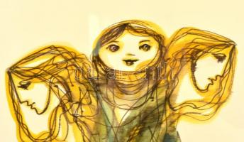 Macskássy Izolda (1945-): Három grácia. Vegyes technika, selyem papíron, jelzett, üvegezett keretben...