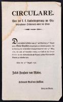 1798 Az alsó-ausztriai tartományi kormányzóság nyomtatott körlevele a szabad költözési jog kiterjesztéséről a velencei állam területére, kicsit foltos