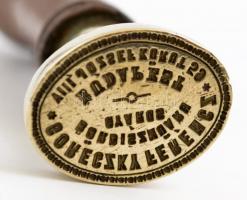 Réz pecsétnyomó, "Goreczky Ferenc bőrdíszműáru gyáros, Budapest", h: 11,5 cm