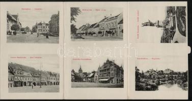 Segesvár, Schässburg, Sighisoara; Albumkarte / leporellófüzet, belül utcaképek, Evangélikus leánykép...