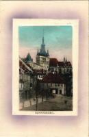 1915 Segesvár, Schässburg, Sighisoara; utcakép, Óratorony, H. Girscht üzlete. Kiadja W. Nagy / Turnul cu Ceas / street view, clock tower, shop