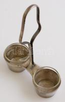 Alpakka só- és borstartó, üvegbetétekkel, kopásokkal, m: 19 cm