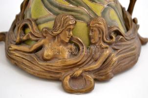 J.B.T.  anno 1906 szecessziós stílusú modern karaffa pár, kézzel festett fajansz, réz szerelékekkel,...