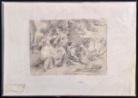 Jelzés nélkül: Szerelmespár, grafit, papír, foltos, 13x18 cm