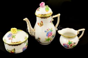 Herendi Viktória mintás mokkás készlet, kézzel festett, jelzett, nagyon apró lepattanás a rózsán