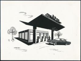cca 1965 Egy ÁFOR benzinkút látványterve, fotógrafika, jelzett a fotón, 17×22 cm