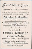 cca 1905 Az aradi (Erdély) Földes Kelemen gyógyszerész Margit krém reklámkiadványa, szép állapotban, 15×9 cm
