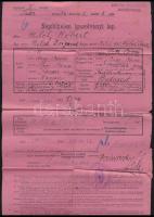 1905 Trencsénben (Felvidék) kiállított népfölkelési igazolvány, II. ker. Ganz-gyári igazolványi lapp...