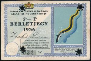 1936 Teniszező hölgyet ábrázoló fényképes állatkerti 5P-s belépőjegy, szép állapotban